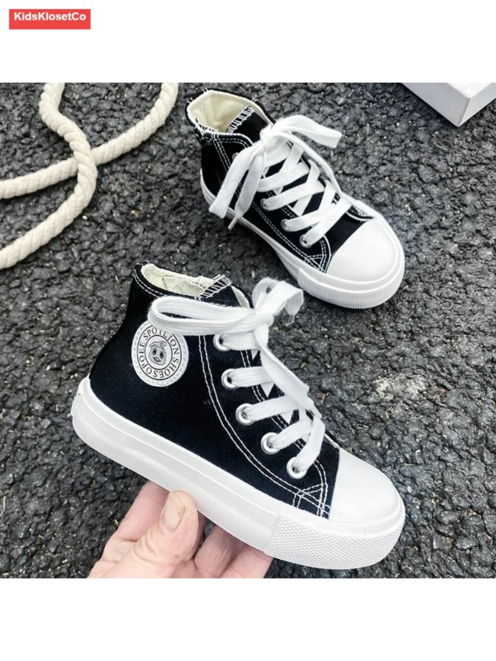 Kids High Top Zipper Canvas Sneakers Black White